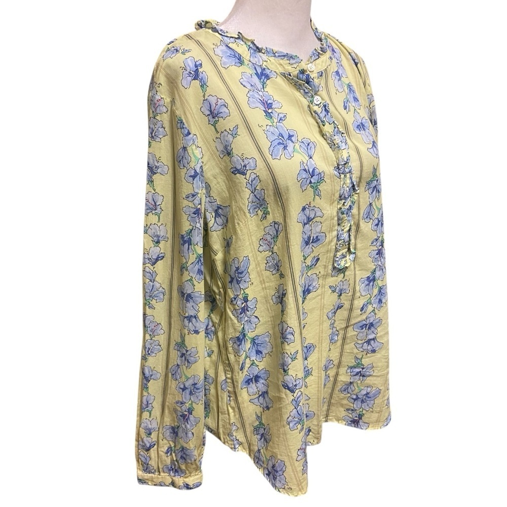 Talbots COTTON FEMININE POPOVER Blouse Size m SKIPPING FLORAL Pale Yellow Spring - Picture 6 of 9